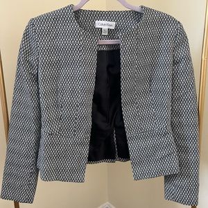 Calvin Klein Blazer Peplum Black White Pattern Sz. XS Gently-Used